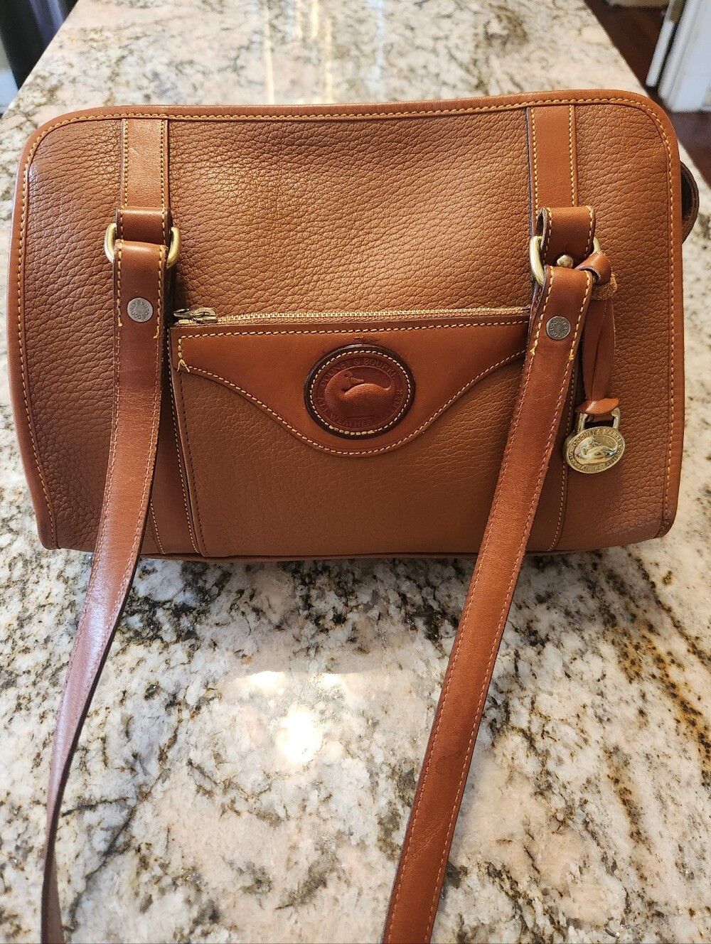 Dooney & Bourke 1990s Vintage All Weather Leather Satchel Tan Brass Hardware GUC